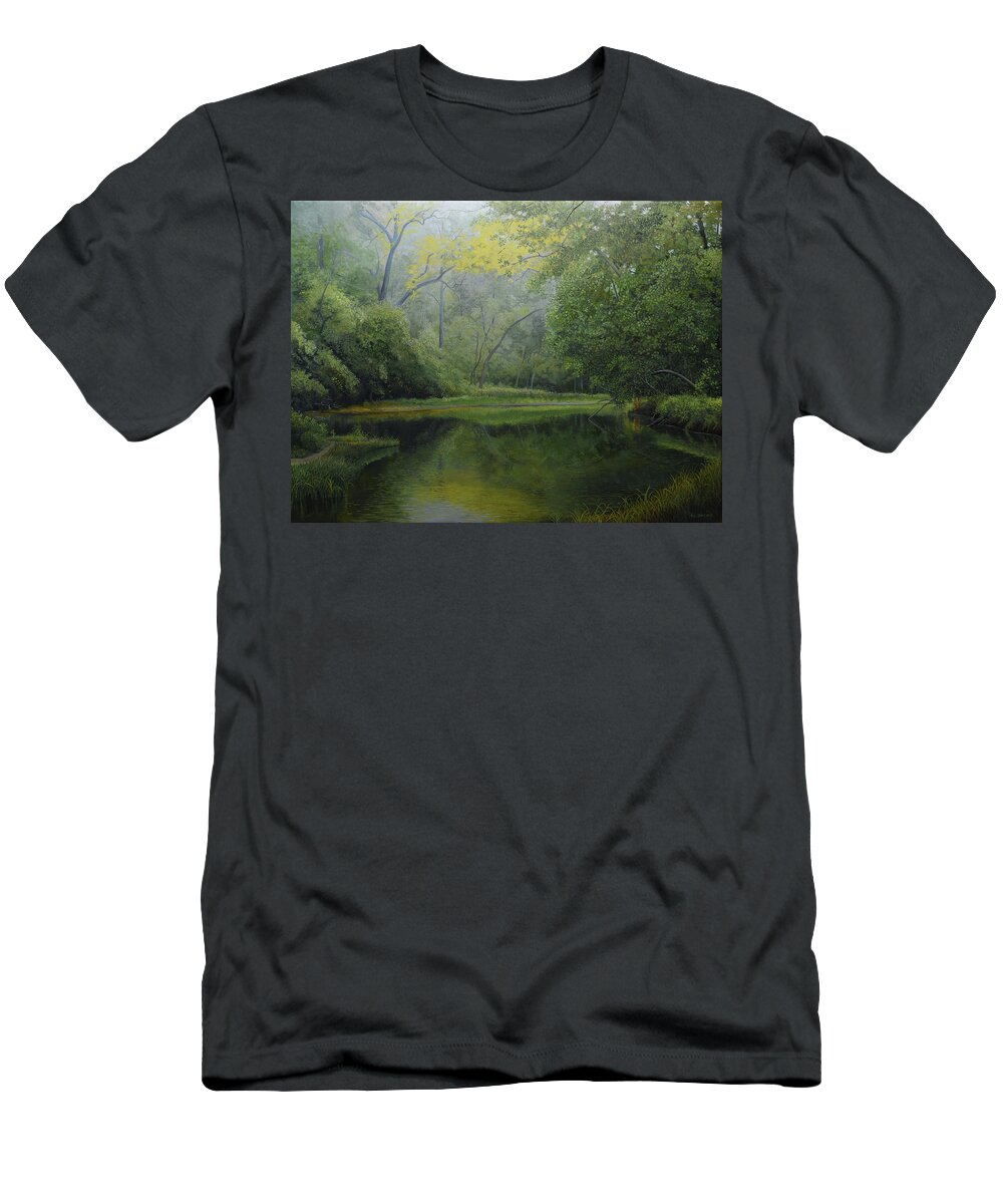 River T-Shirt featuring the painting River Raisin Tecumseh Bend by Charles Owens