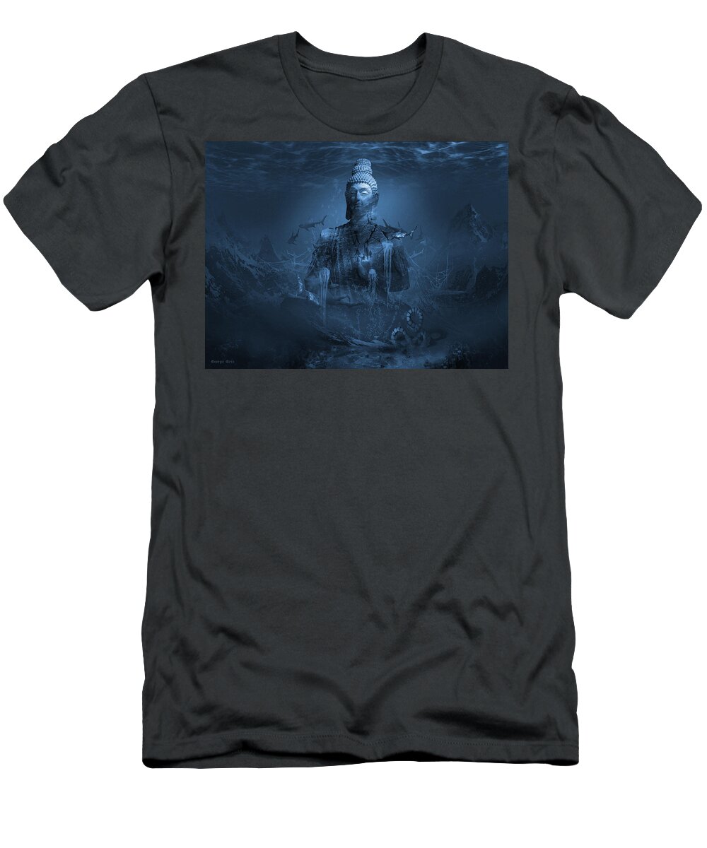 Sharks T-Shirt featuring the digital art The Serenity Prayer or Tranquility Meditation by George Grie