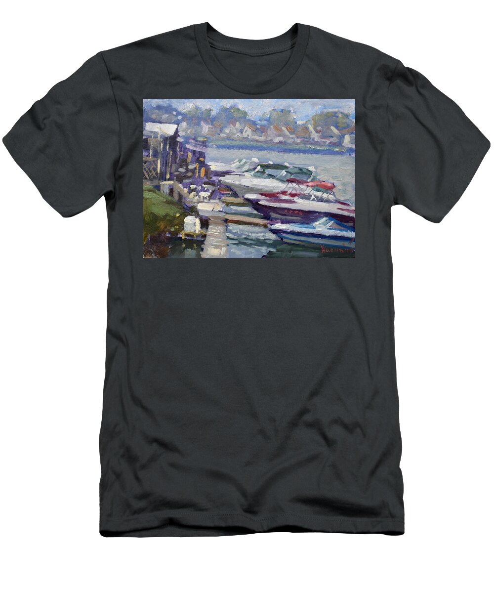North Tonawanda T-Shirt featuring the painting The Shore North Tonawanda by Ylli Haruni