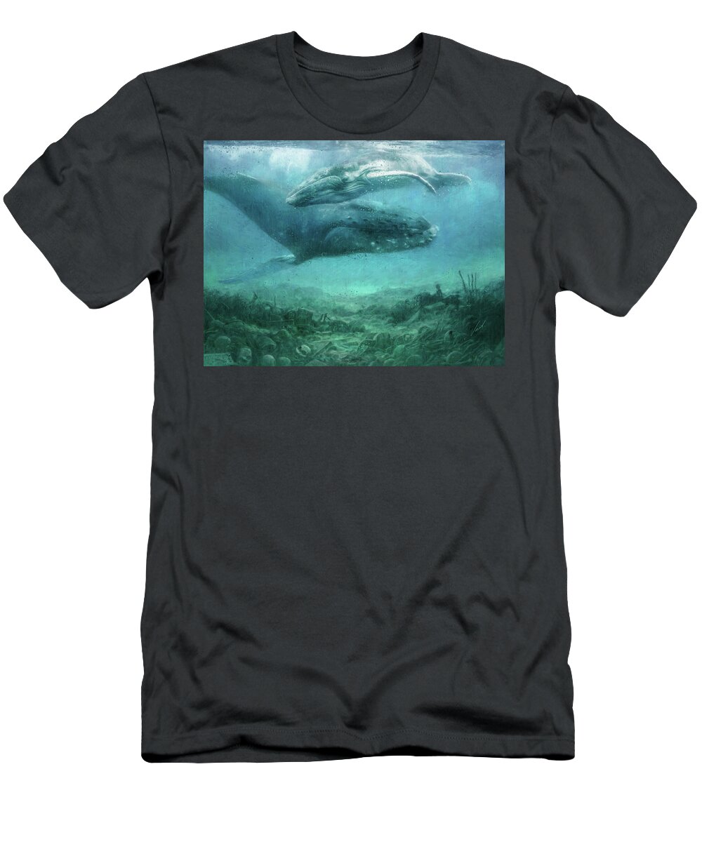 Ocean T-Shirt featuring the painting The silence of the ocean - original artwork by Vart by Vart