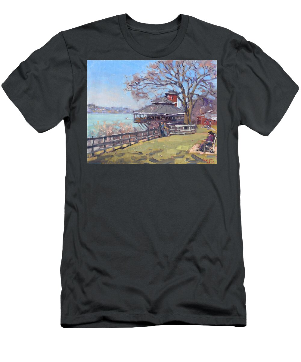 The Silo T-Shirt featuring the painting The Silo Restaurant in Lewiston by Ylli Haruni