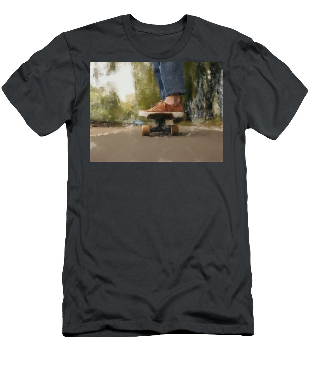 Skateboarder T-Shirt featuring the painting The Skateboarder by Gary Arnold