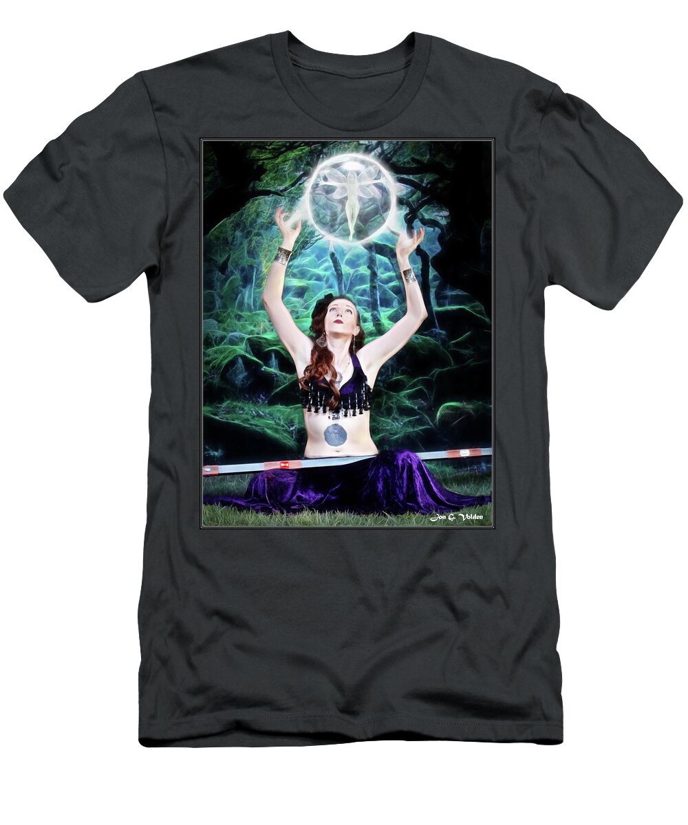 Sorceress T-Shirt featuring the photograph The sorceress spells and fairy by Jon Volden