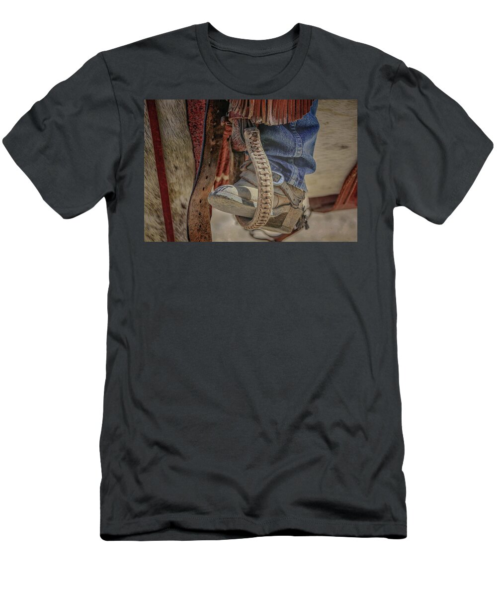 Black Cactus T-Shirt featuring the pyrography The Stirrup by Steve Kelley