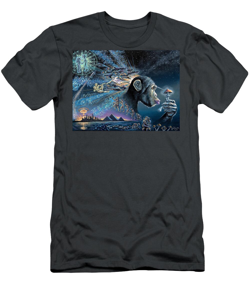 Mushroom T-Shirt featuring the painting The Stoned Ape Theory by Jim Figora