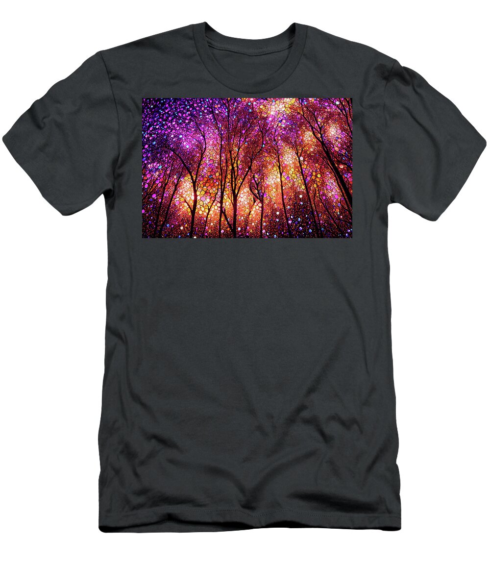 Abstract Trees T-Shirt featuring the digital art The Trees Dance at Sunset by Peggy Collins