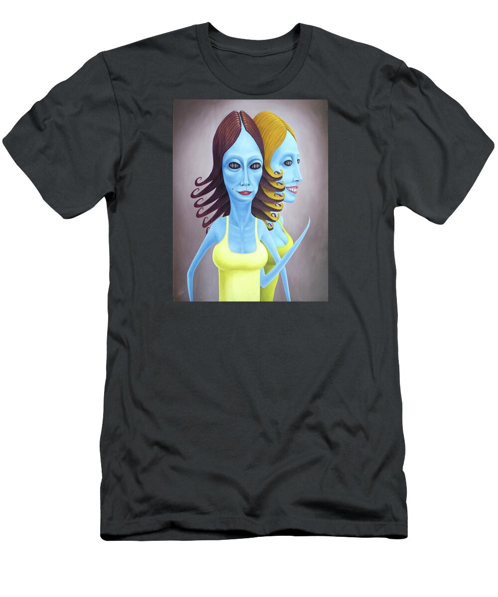 Twins T-Shirt featuring the painting The Twins - Wilma and Willow by Hone Williams