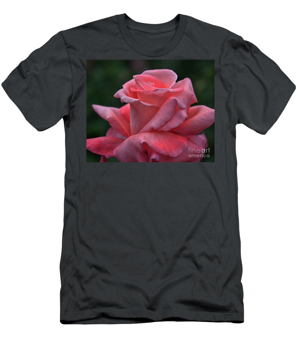 Rose T-Shirt featuring the digital art The Unfolding Of A Pink Rose Bud by Kirt Tisdale
