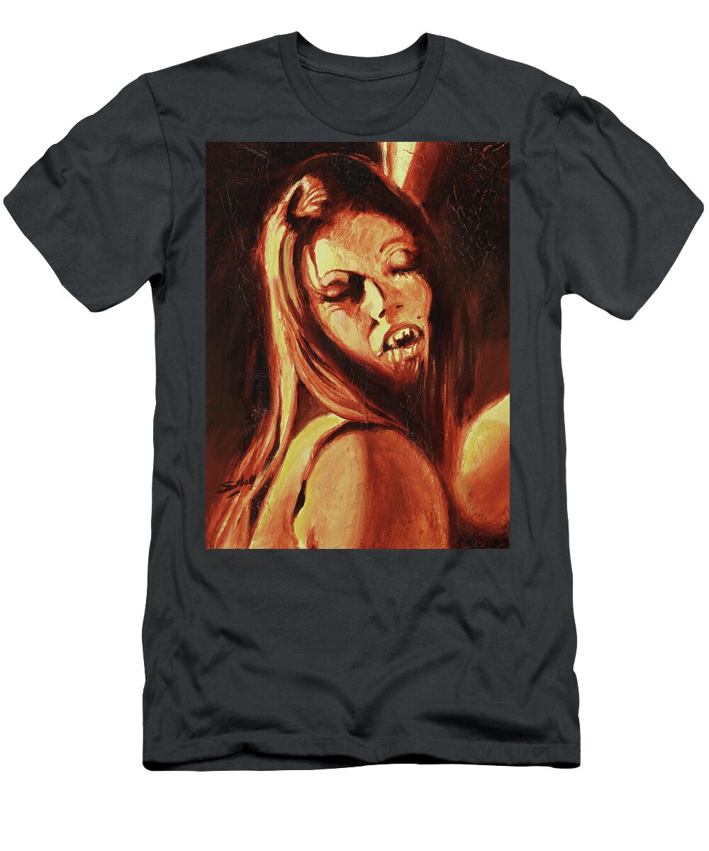 Vampire T-Shirt featuring the painting The Vampire Lover by Sv Bell