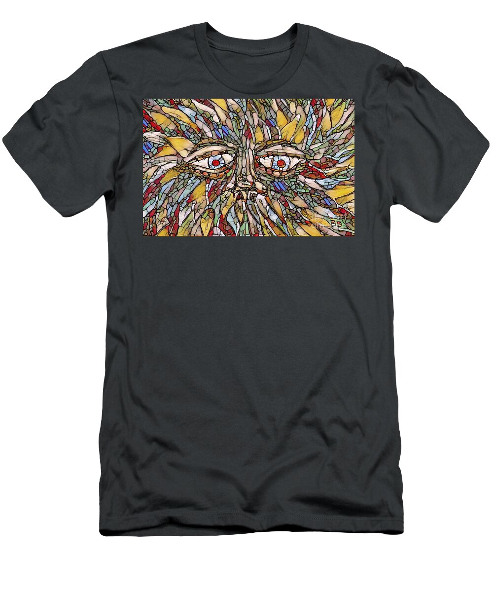Fantasy Abstract Digital Eyes Portrait Pattern Fun Towel T-Shirt featuring the painting The Watcher In The Woods Stained Glass by Bradley Boug