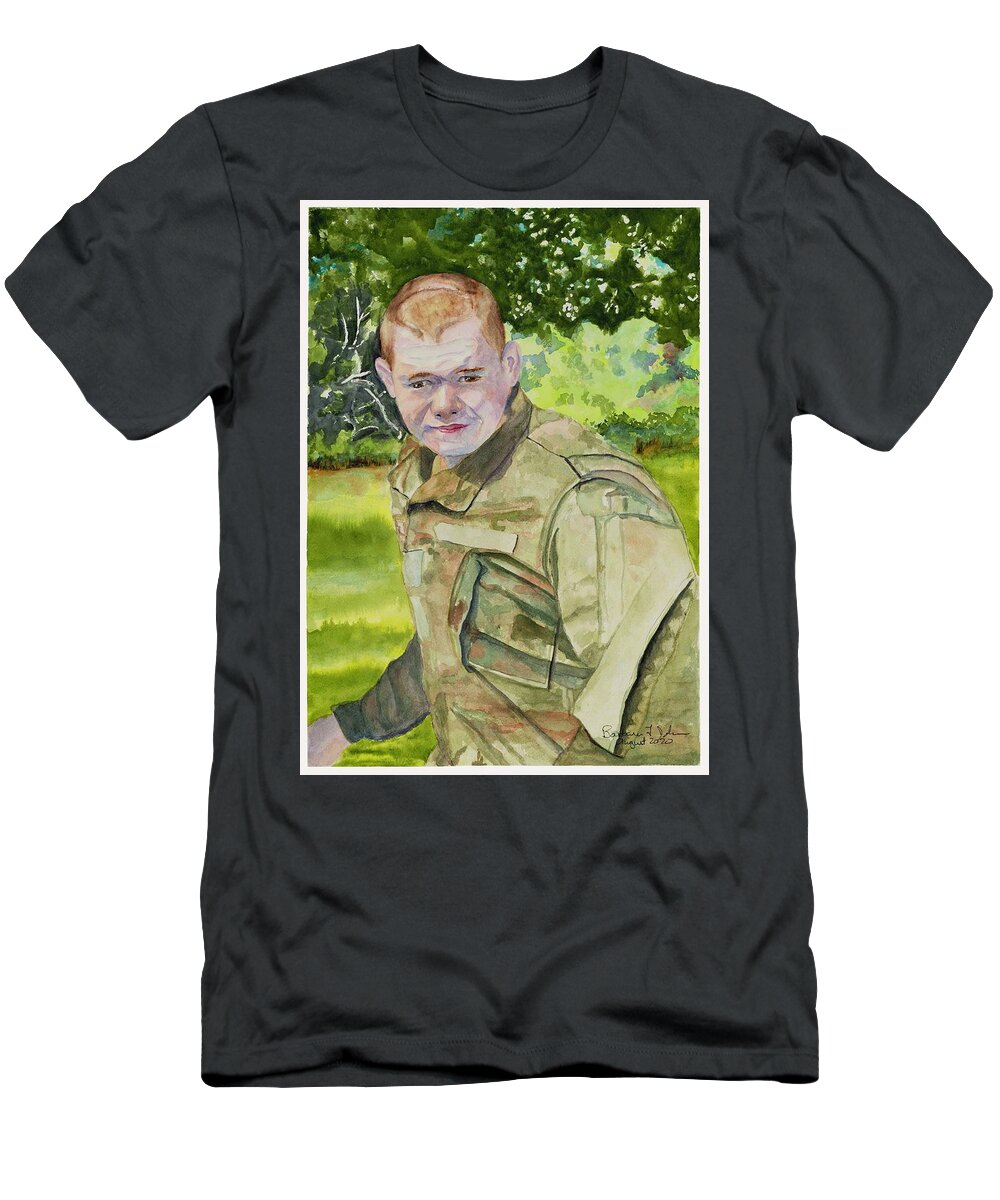 Soldier T-Shirt featuring the painting The Win by Barbara F Johnson