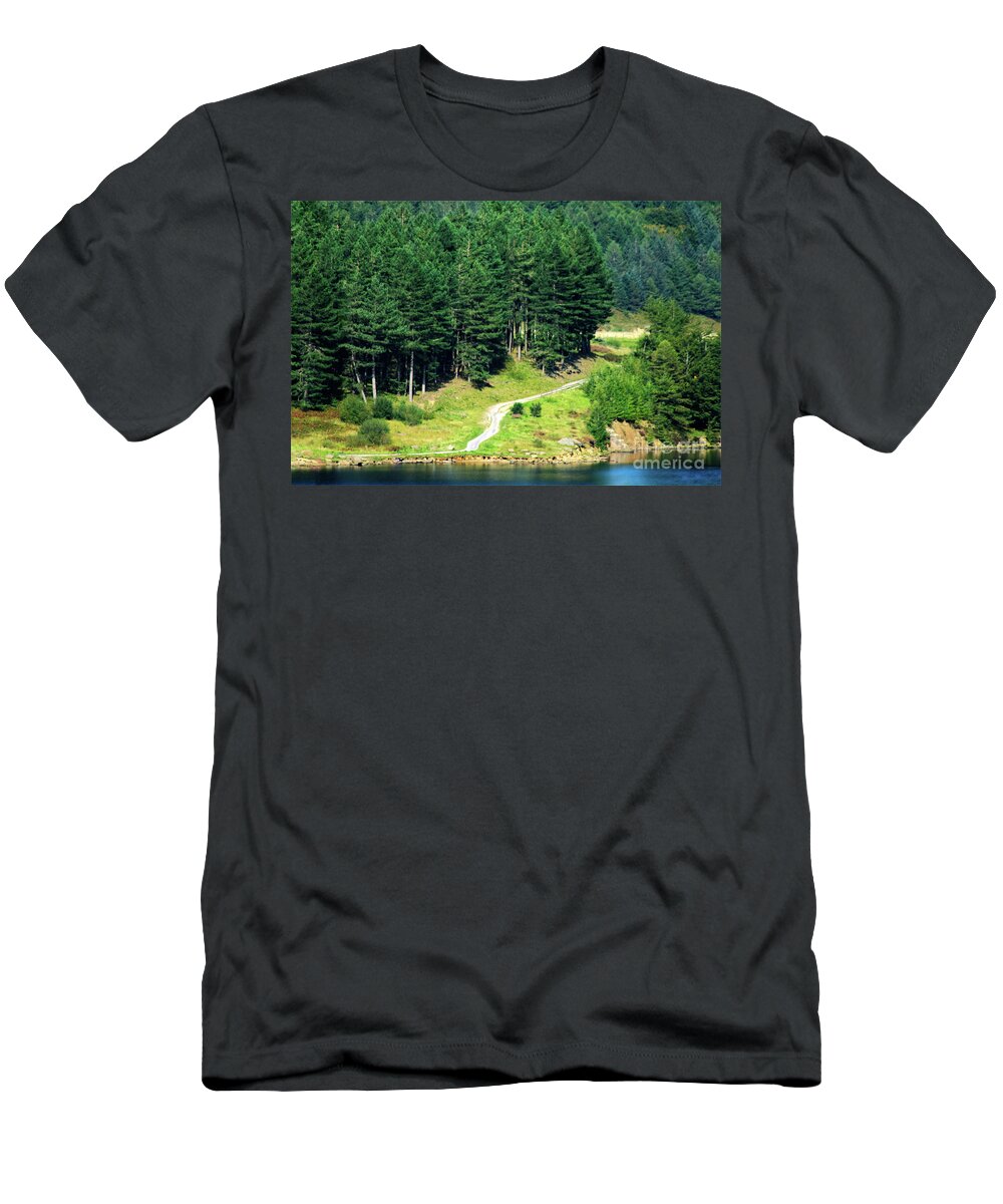 Dove Stone Reservoir T-Shirt featuring the photograph The winding path-Dove Stone-Oldham-UK by Pics By Tony