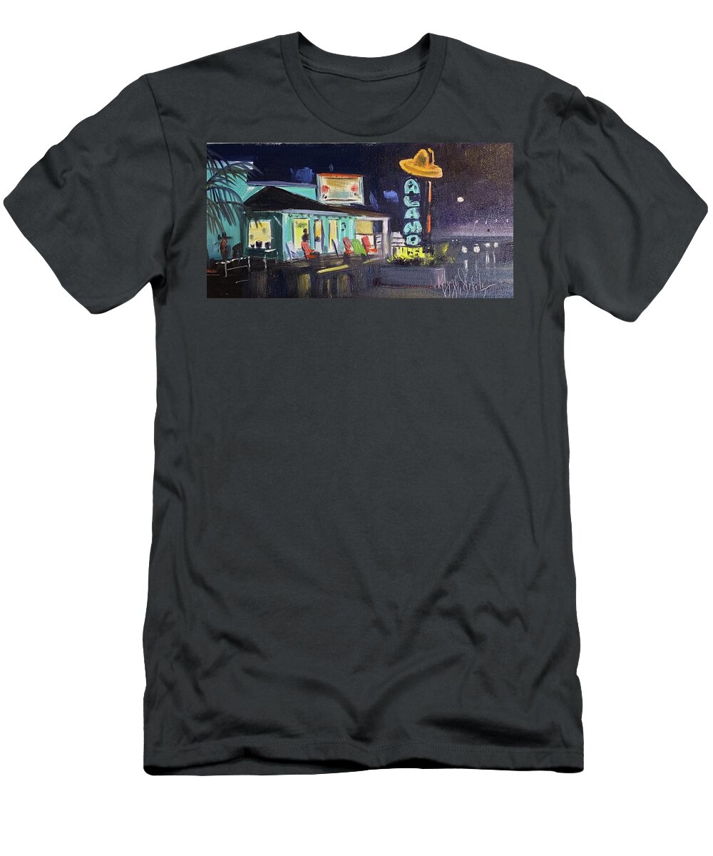 Neon T-Shirt featuring the painting Theres No Basement at the Alamo by Maggii Sarfaty
