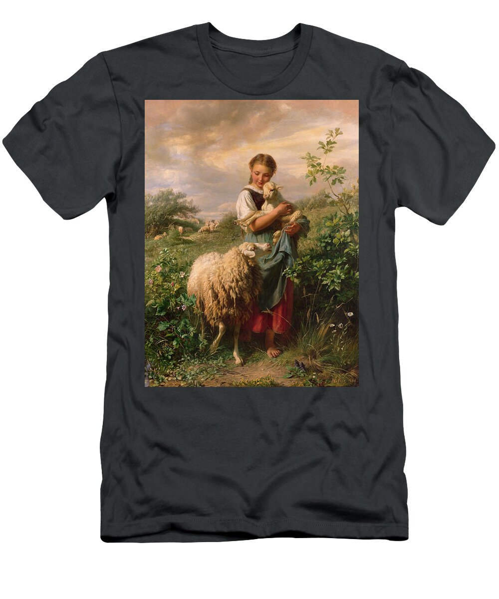 Pastoral T-Shirt featuring the painting The Shepherdess by Johann Baptist Hofner