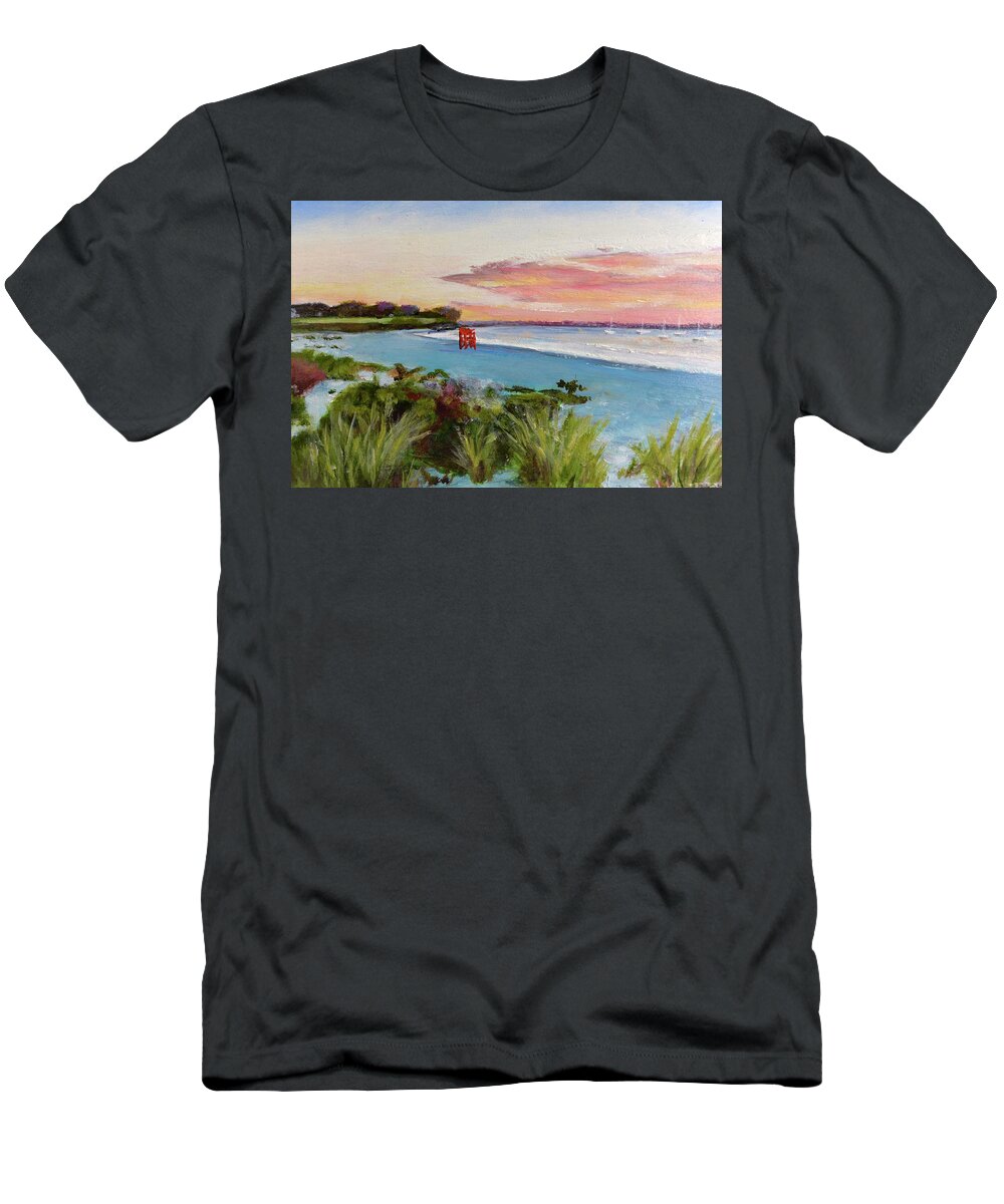 Third Beach T-Shirt featuring the painting Third Beach Peabody Beach Middletown RI by Patty Kay Hall