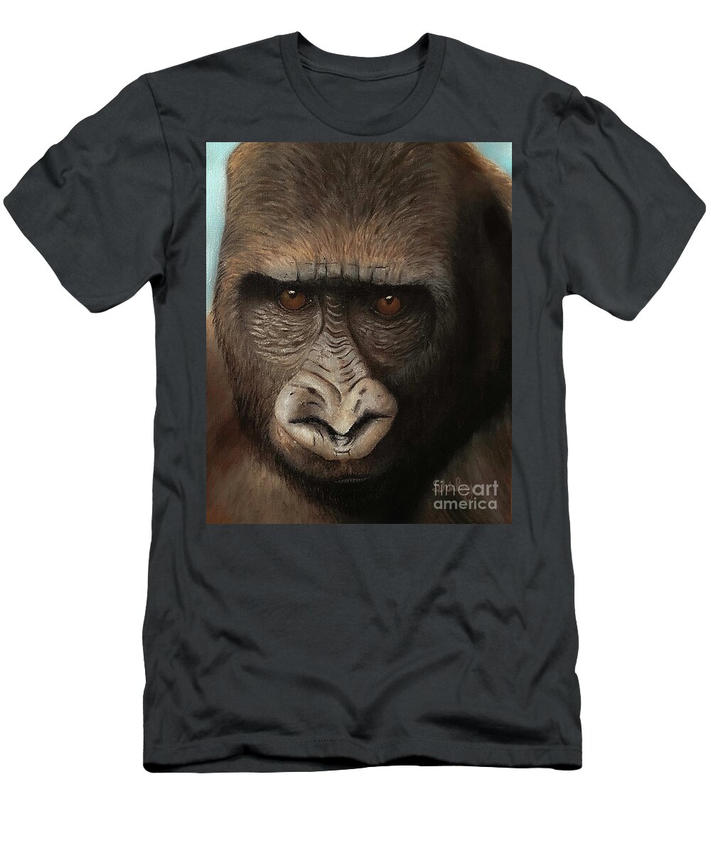 Ape T-Shirt featuring the painting Thoughtful Gorilla by Shirley Dutchkowski