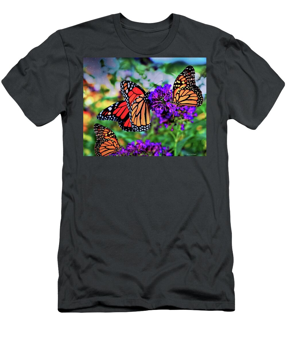 Butterfly T-Shirt featuring the digital art Three Monarchs by Norman Brule