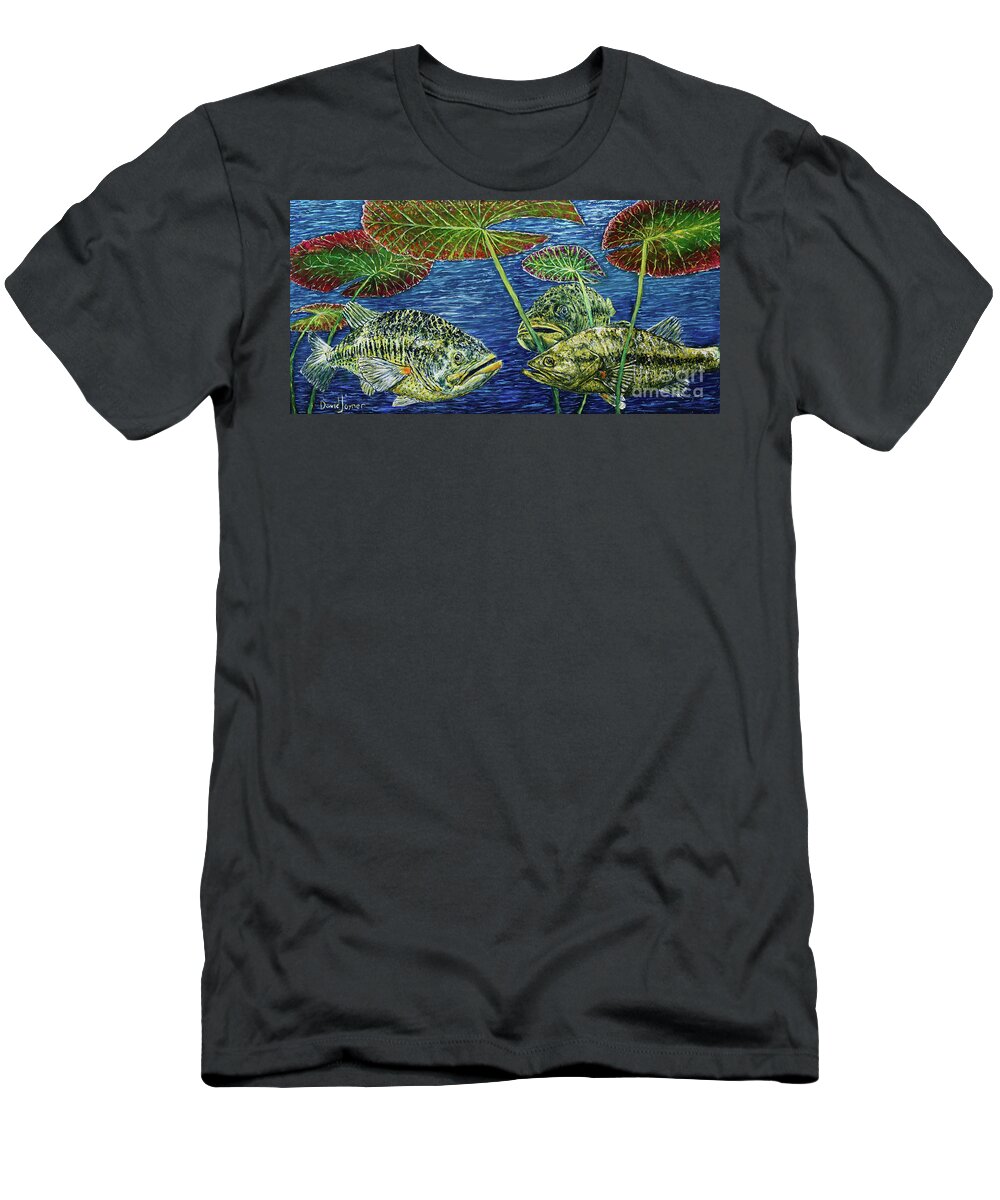 Bass T-Shirt featuring the painting Three Musketeers by David Joyner