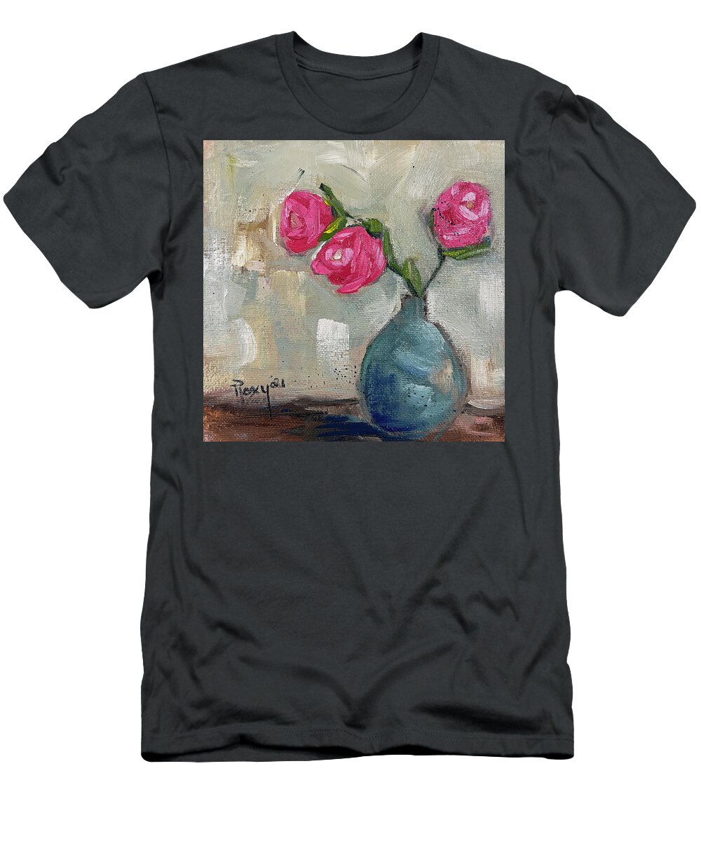 Rose Painting T-Shirt featuring the painting Three Roses by Roxy Rich