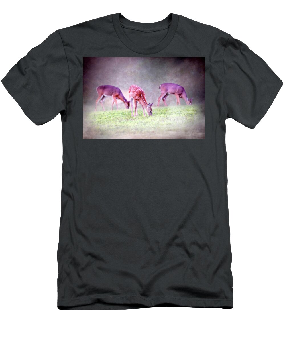 2d T-Shirt featuring the photograph Three Whitetail Grazing by Brian Wallace