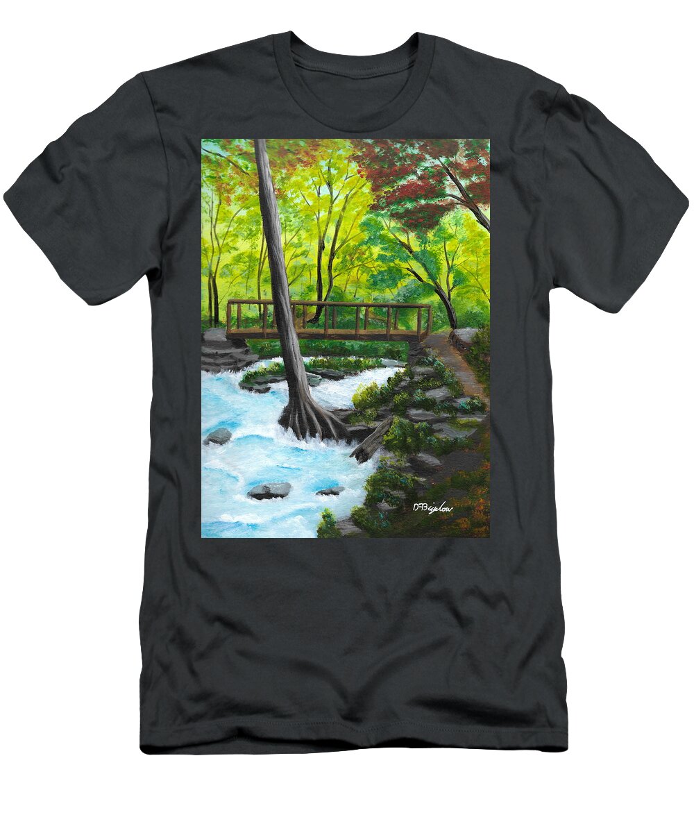 Waterfall T-Shirt featuring the painting Tiffany Trail by David Bigelow