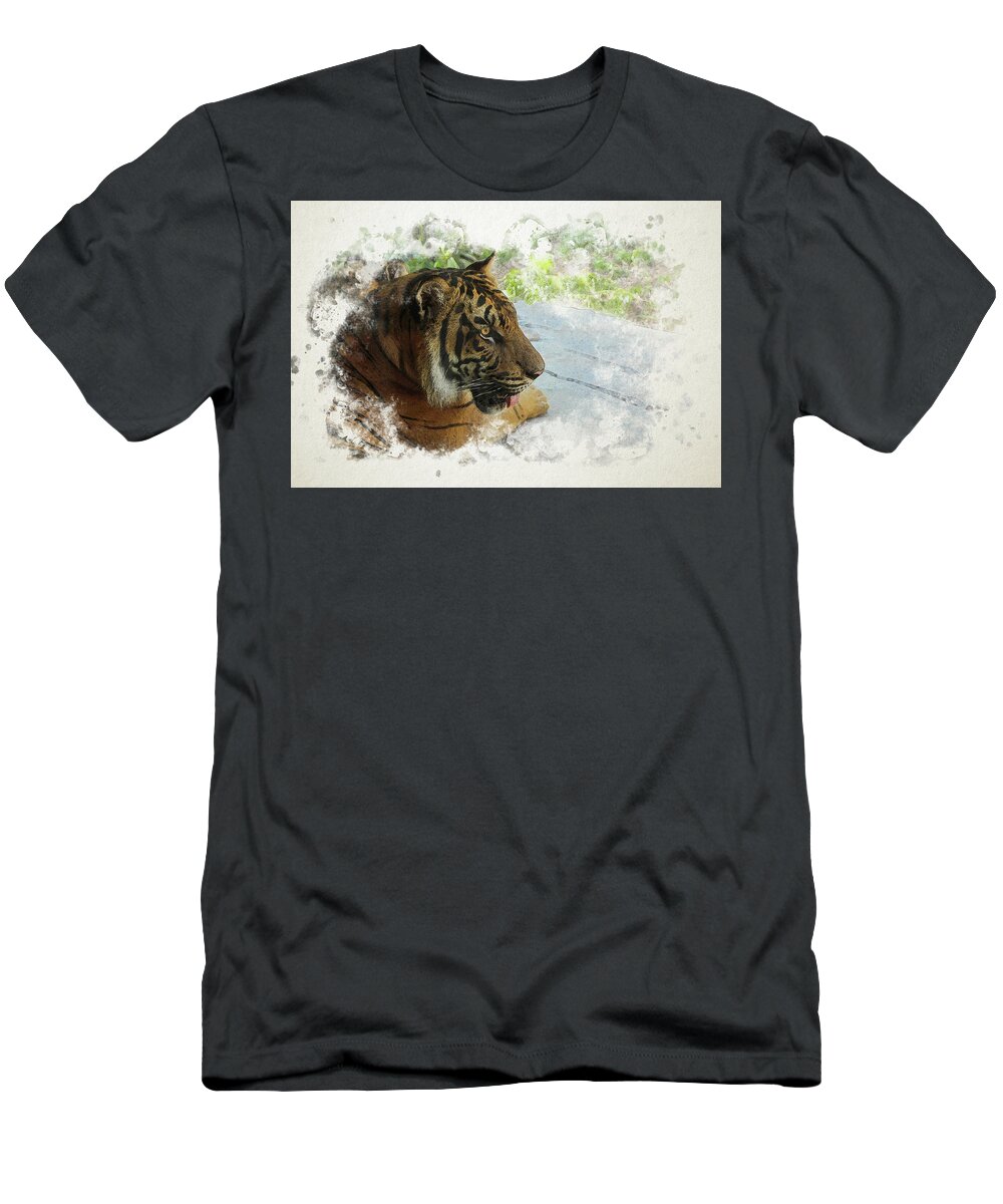 Tiger T-Shirt featuring the digital art Tiger Portrait with Textures by Alison Frank