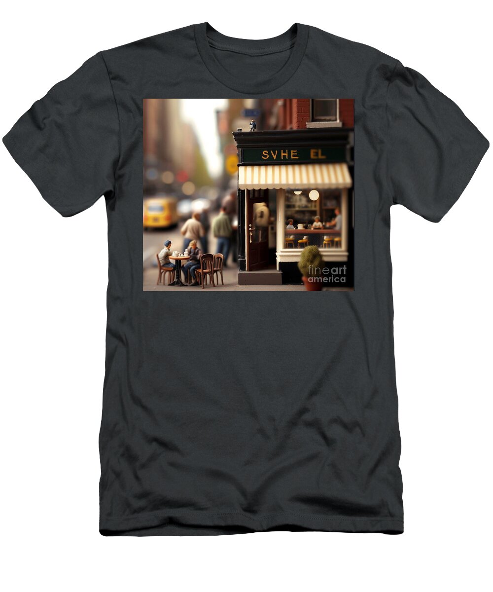  T-Shirt featuring the mixed media Tiny City Coffee by Jay Schankman