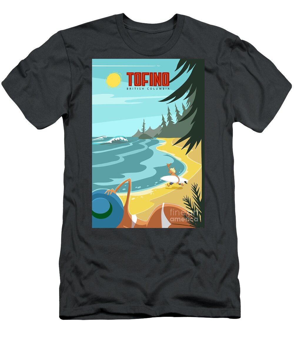 Travel Poster T-Shirt featuring the painting Tofino Travel Poster by Sassan Filsoof