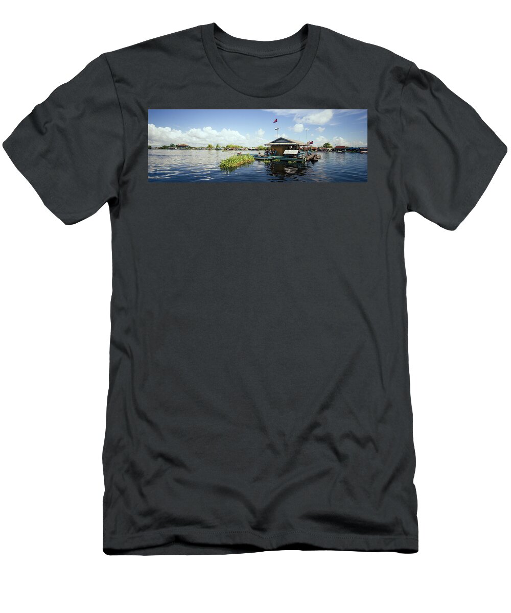 Panoramic T-Shirt featuring the photograph Tonlesap lake cambodia floating village kampong khleang by Sonny Ryse
