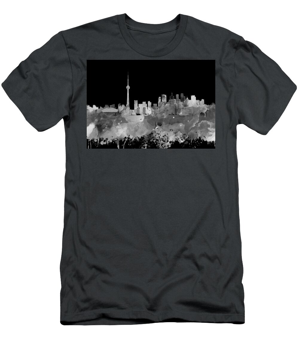 Toronto T-Shirt featuring the mixed media Toronto Ontario Canada grayscale skyline Design 252 by Lucie Dumas