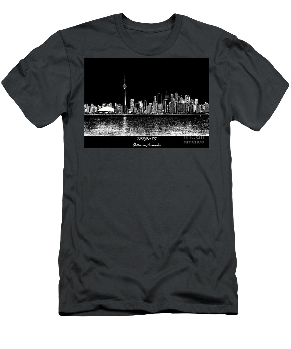 Toronto T-Shirt featuring the digital art Toronto Ontario Canada Black and White Skyline Photo 188 by Lucie Dumas