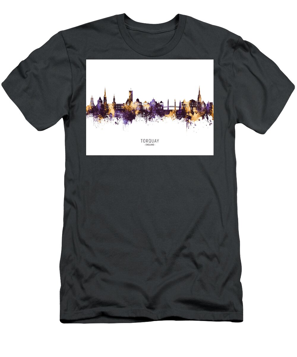 Torquay T-Shirt featuring the digital art Torquay England Skyline #38 by Michael Tompsett
