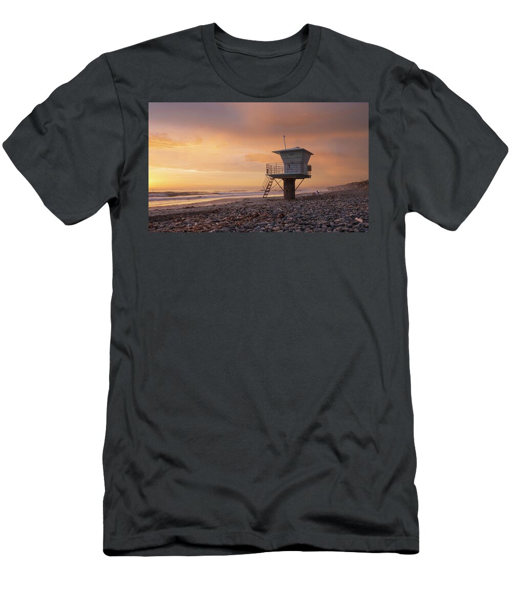 San Diego T-Shirt featuring the photograph Torrey Pines Lifeguard Tower at Sunset by William Dunigan