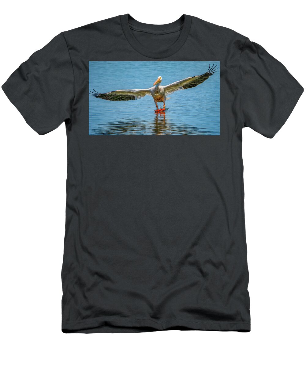 Pelican T-Shirt featuring the photograph Touchdown by Brad Bellisle