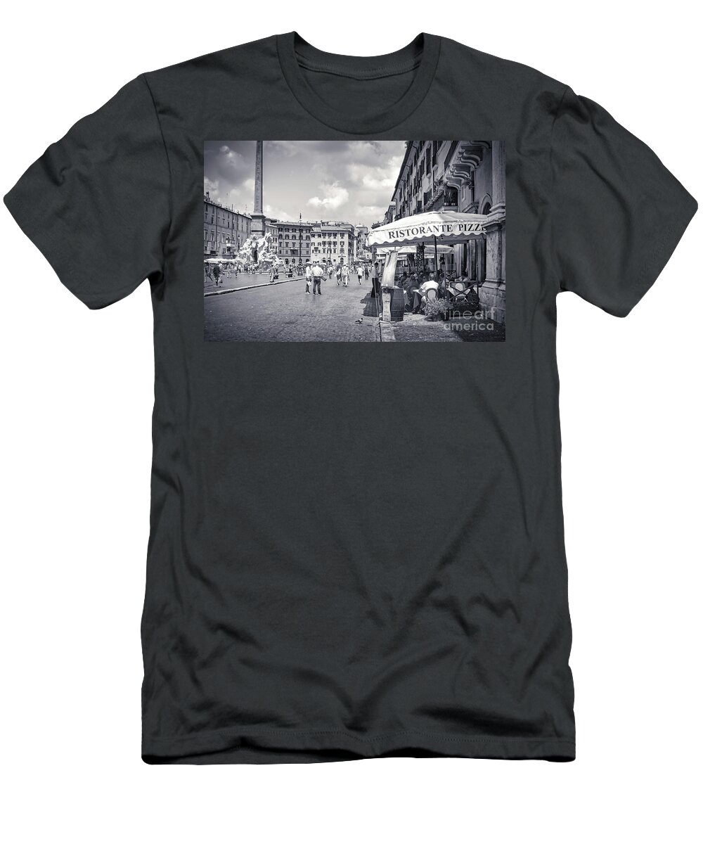 Piazza Navona T-Shirt featuring the photograph Tourists Dining Outside An Osteria on the Square - Piazza Navona Rome Italy by Stefano Senise