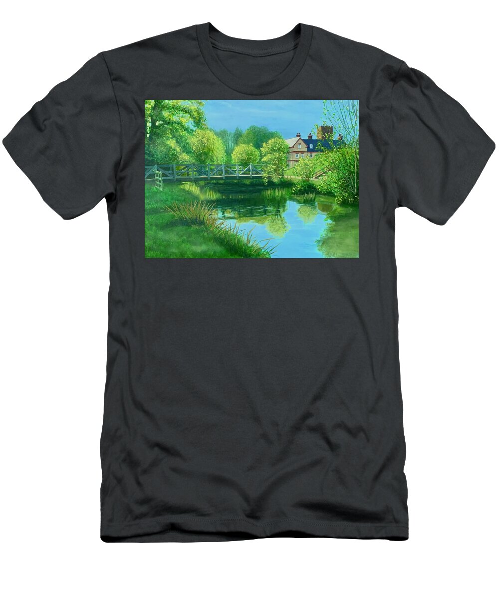 Towcester T-Shirt featuring the painting Towcester Watermeadows Bridge by Caroline Swan