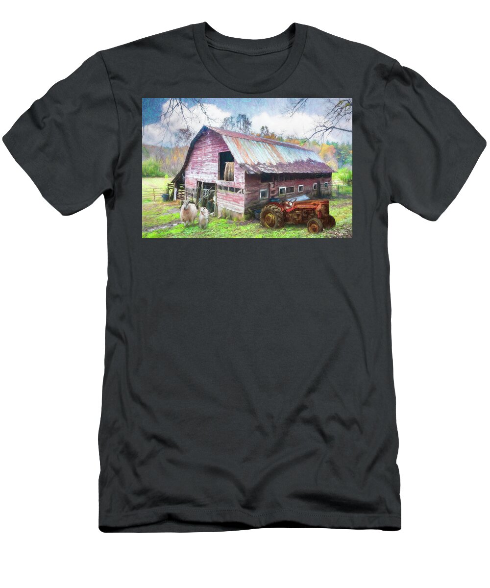 Barns T-Shirt featuring the photograph Tractor at the Sheep Farm Painting by Debra and Dave Vanderlaan