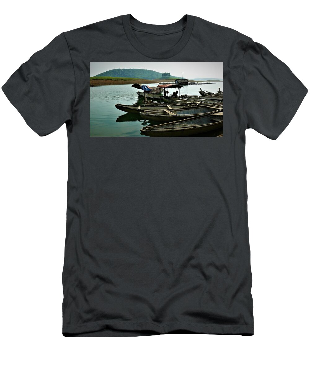 Wooden Boats T-Shirt featuring the photograph Traditional wooden boats in Vietnam by Robert Bociaga