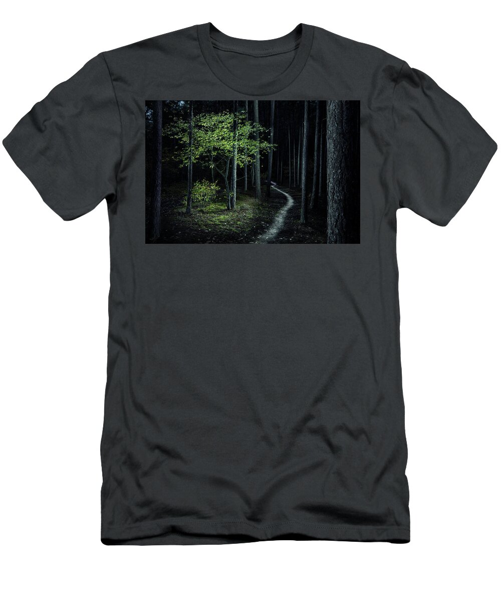 Alice In Wonderland T-Shirt featuring the photograph Trail into the enchanted forest by Dirk Ercken