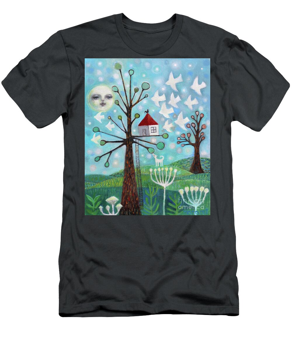 Treehouse T-Shirt featuring the painting Tree house by Manami Lingerfelt