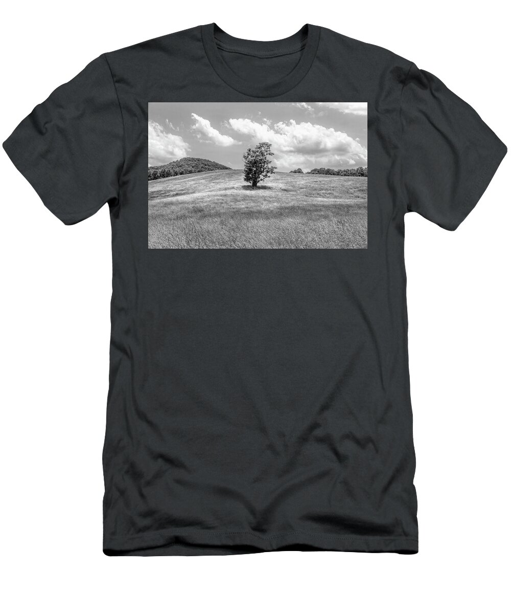 Carolina T-Shirt featuring the photograph Tree in the Middle Alone Black and White by Debra and Dave Vanderlaan