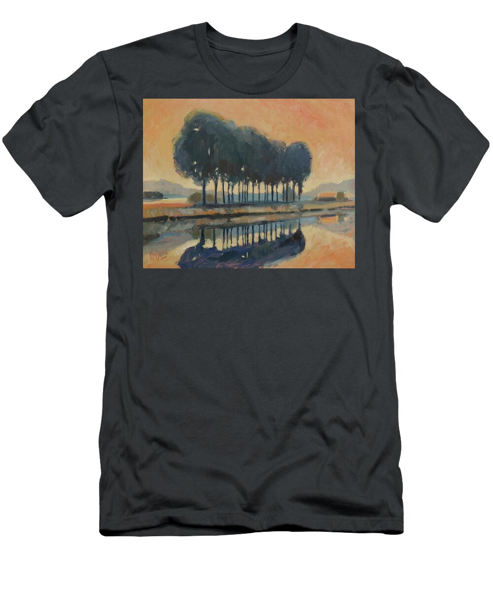 Trees T-Shirt featuring the painting Trees along the canal by Nop Briex