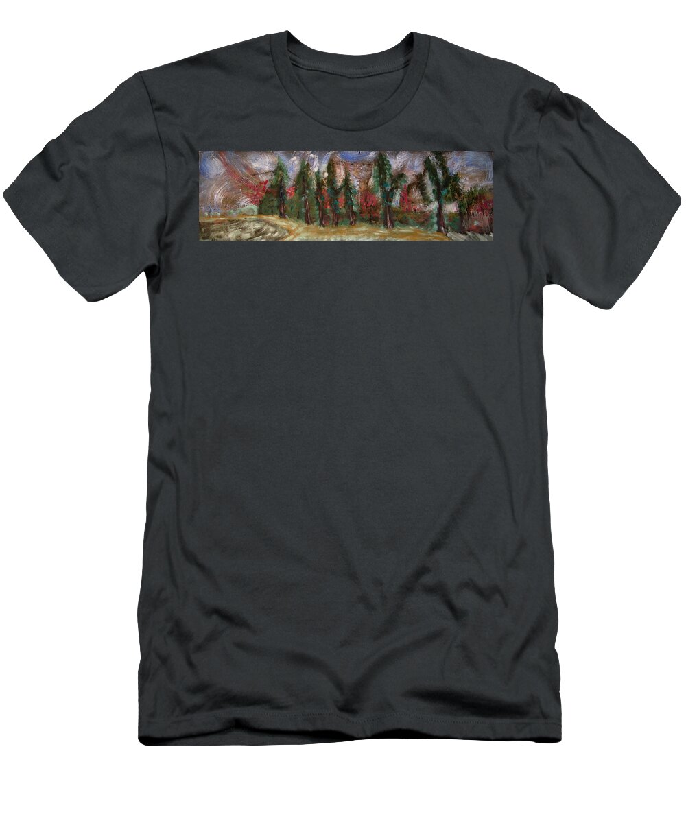  T-Shirt featuring the painting Trees in the Forest by David McCready
