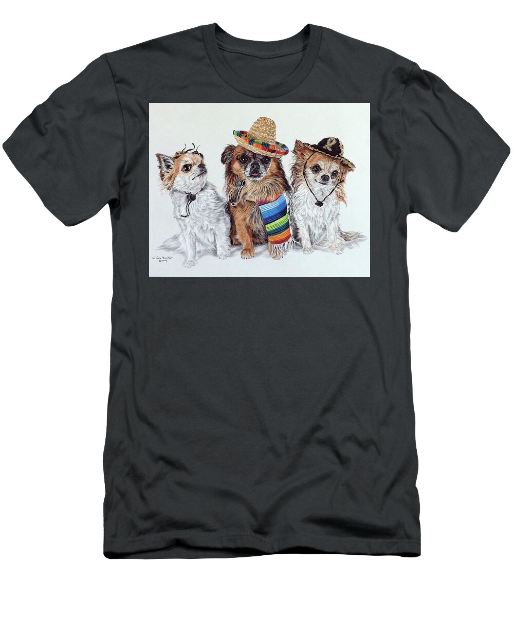 Chihuahuas T-Shirt featuring the painting Tres Amigos by Linda Becker