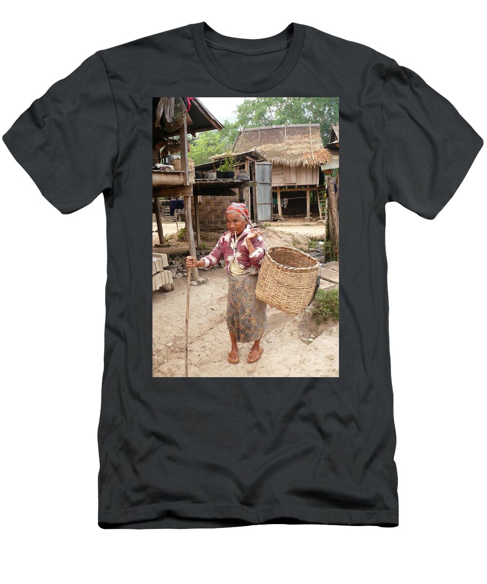 Tribal Woman T-Shirt featuring the photograph Tribal woman with the basket by Robert Bociaga
