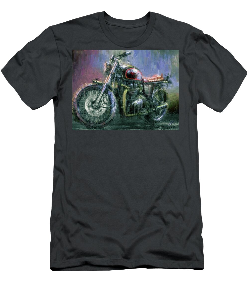 Motorcycle T-Shirt featuring the painting Triumph Bonneville Motorcycle by Vart by Vart Studio