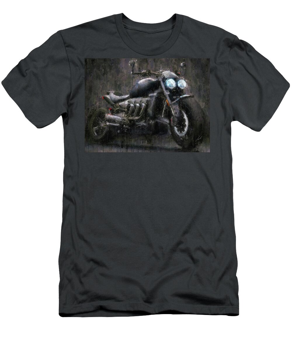 Motorcycle T-Shirt featuring the painting Triumph Rocket 3 Motorcycle by Vart by Vart Studio