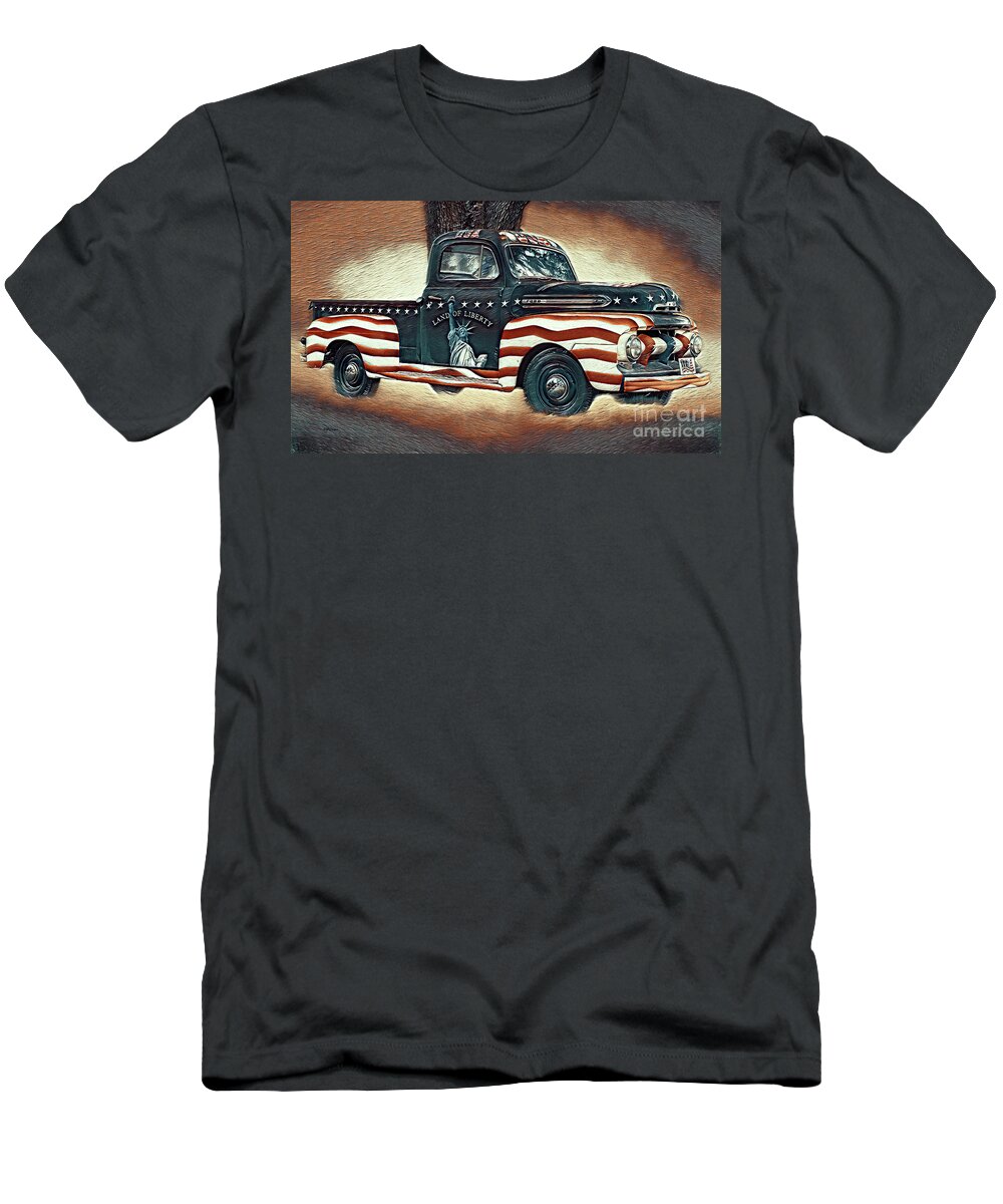 Trucks T-Shirt featuring the mixed media Trucking Liberty 3 by DB Hayes