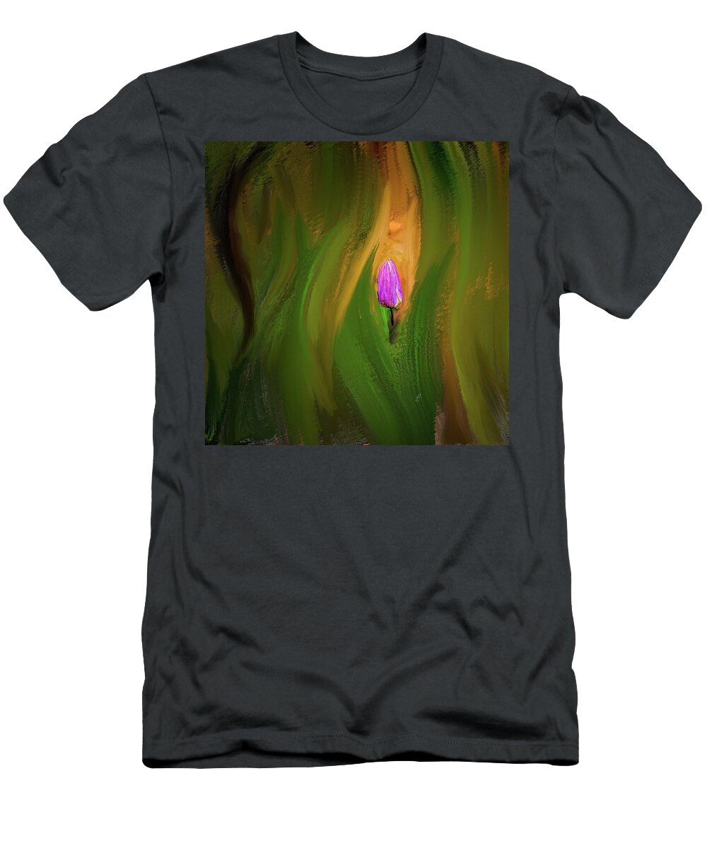 Tulip Lilac 1 T-Shirt featuring the mixed media Tulip lilac 1 #k0 by Leif Sohlman