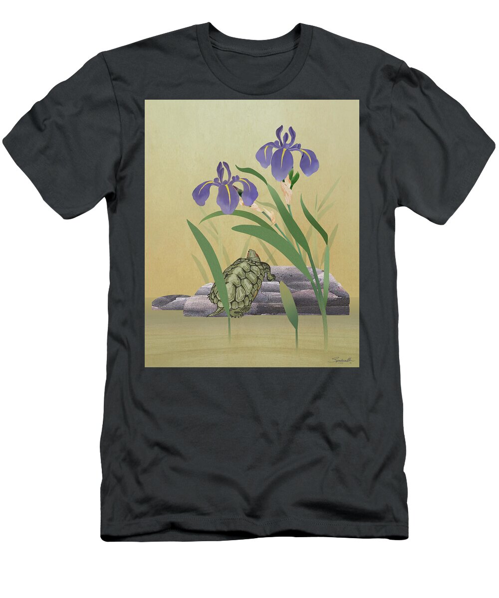 Turtle T-Shirt featuring the digital art Turtle and Iris by M Spadecaller